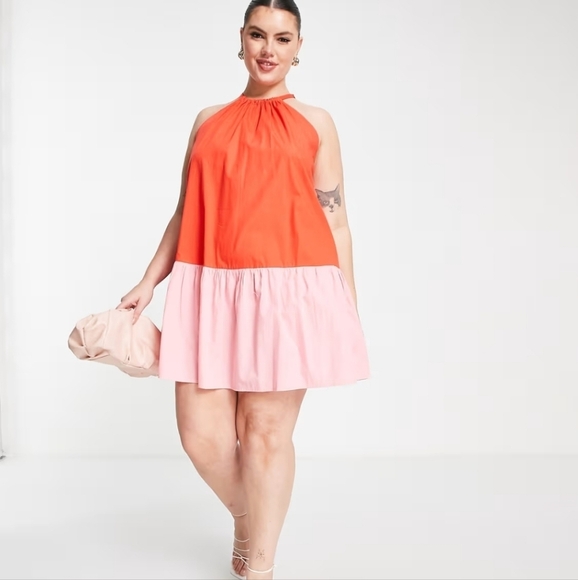 Never Fully Dressed Anthropologie Curve Red and Pink Trapeze Mini Dress - Picture 1 of 10